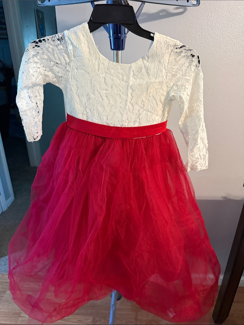 Amazon Essentials White Lace Top Red Tulle Skirt Girls Dress